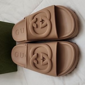 Women's GUCCI GG Print Platform Slide Sandals flats shoes